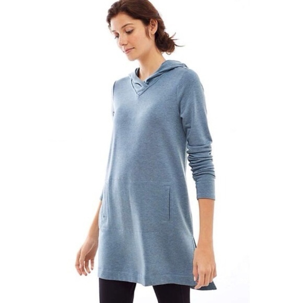 Petite Pure Jill Medium Cozy Soft Luxe Tencel Hoodie Tunic Dress Blue Travel